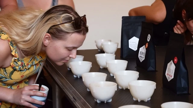 Cupping bowls on a tasting table