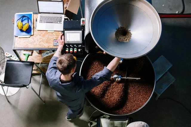 A row of production roasters